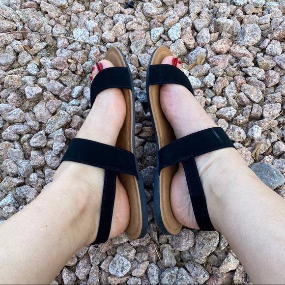 New Black Ankle Strap Vegan Suede Sandals WIDE - Picture 5 of 9